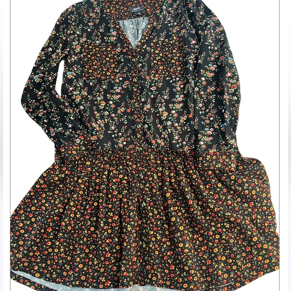 Anthropologie Maeve Marlie Button-Front Tunic Floral Long Sleeved Dress 8 - Picture 5 of 12